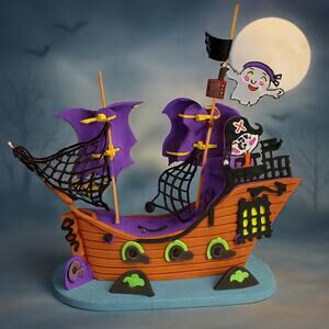 Ghosts Ahoy! Glitter Foam Haunted Pirate Ship Halloween Decoration by Crextology